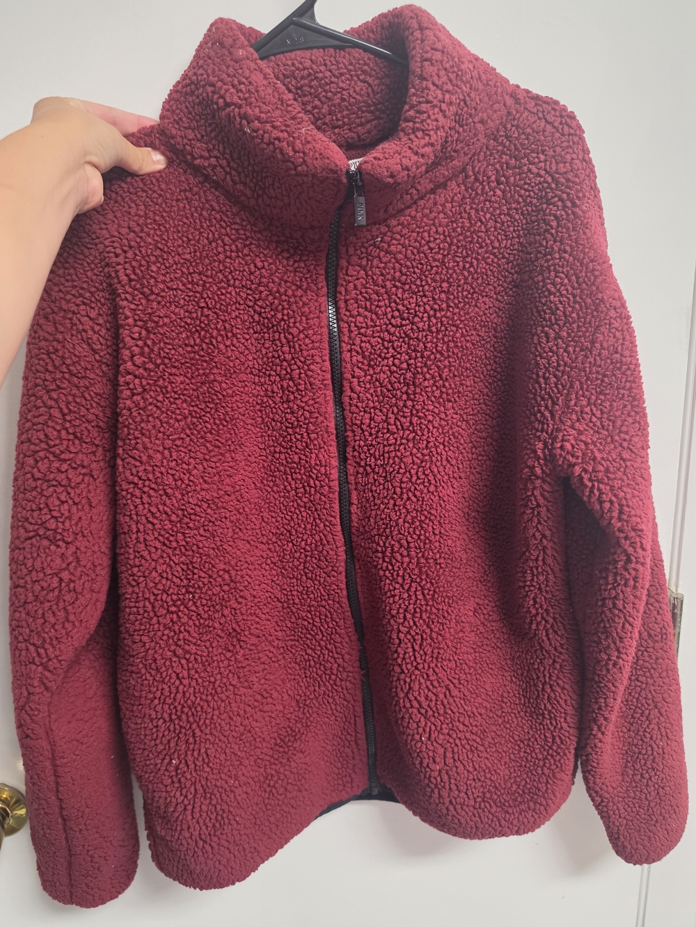 PINK Victoria's Secret Deep Red Teddy Fleece Zip Jacket
